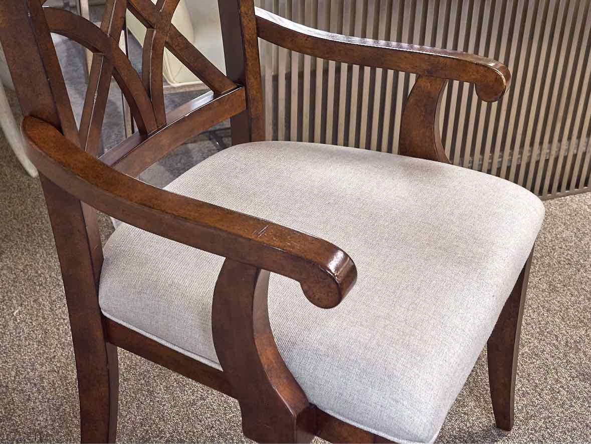 Set of 6 Klaussner Dining Chairs in Dark Finish with Grey Heather Seats
