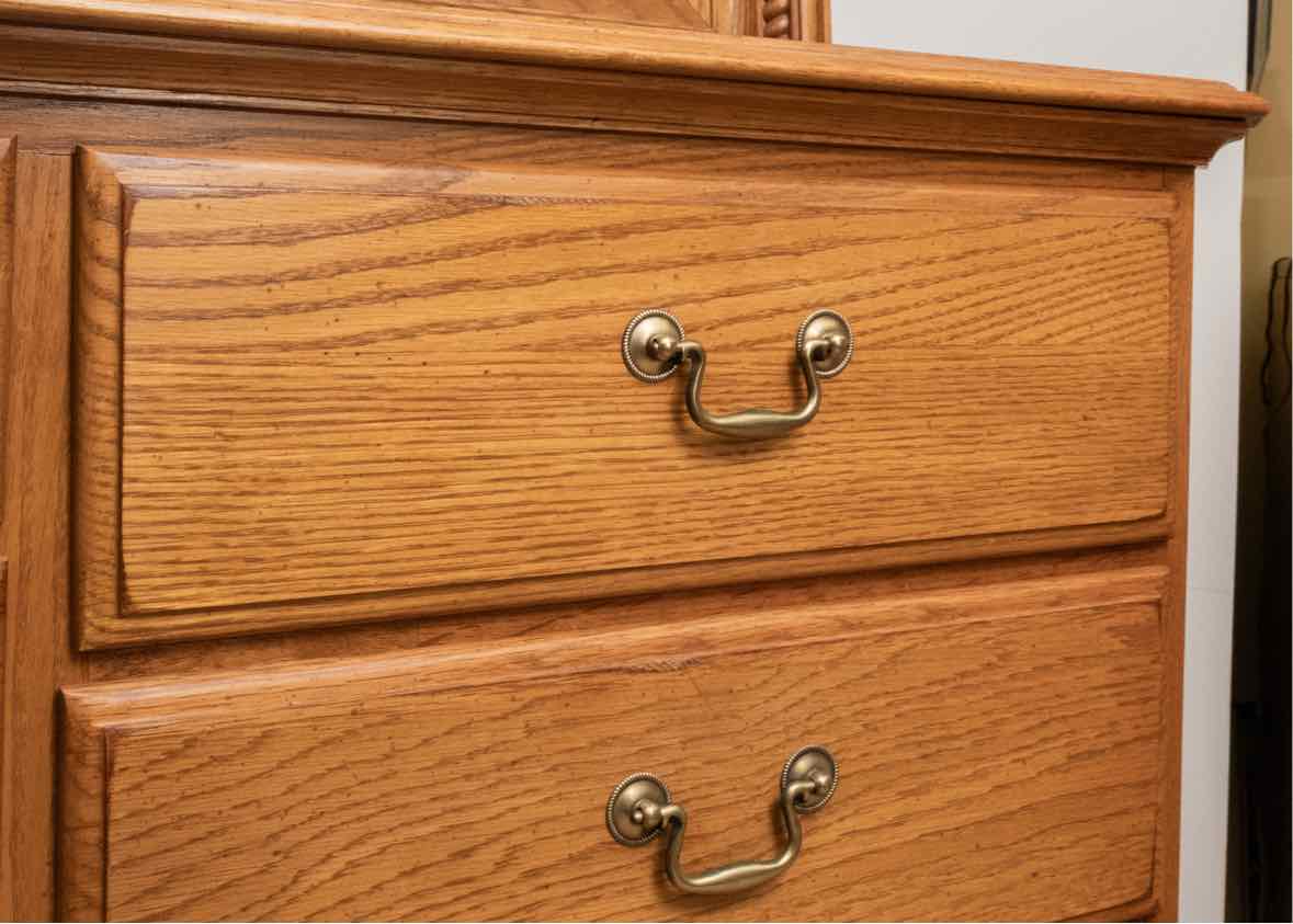 Kincaid Oak 10 Drawer Triple Dresser with Wall  Oak Landscape Mirror