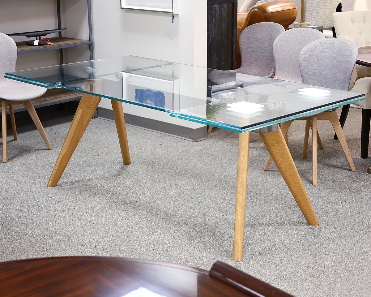 Bo Concept 'Moza' Glass  Dining Table with Self Storing Leaves