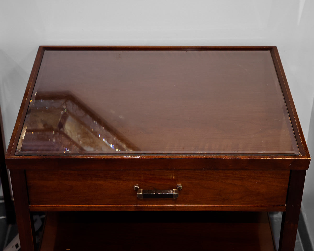 Pair of Baker Mahogany Glass Inlaid End Tables