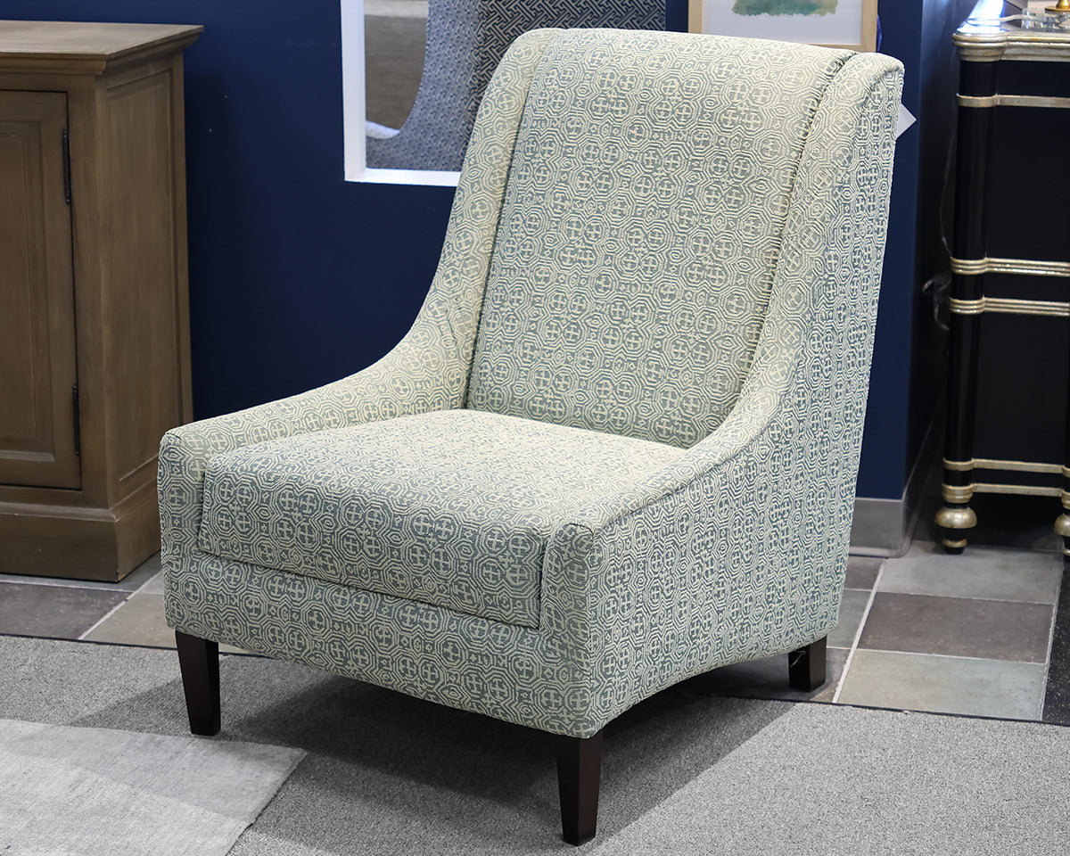 Slope Arm Tightback Chair in Sage Green & Ivory Geometric Fabric