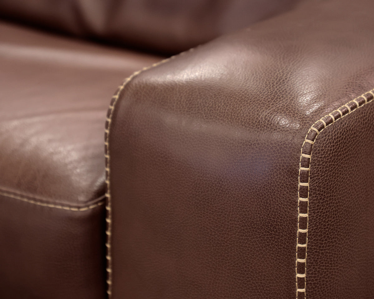 Roche Bobois Two Cushion Chocolate Brown Leather Sofa