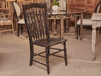 Maple Top Distressed  Black Finish Turned Legs Dining Table & 6 Chairs