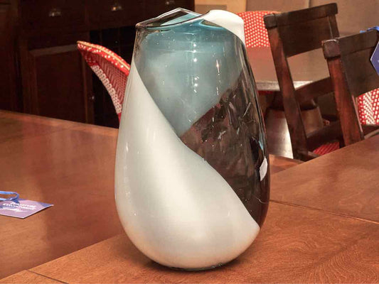 Hand Blown Blue & White Vase