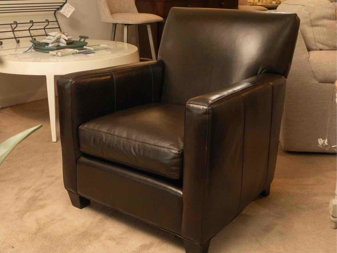 Pair of Crate & Barrel Espresso  Leather Briarwood Arm  Chairs