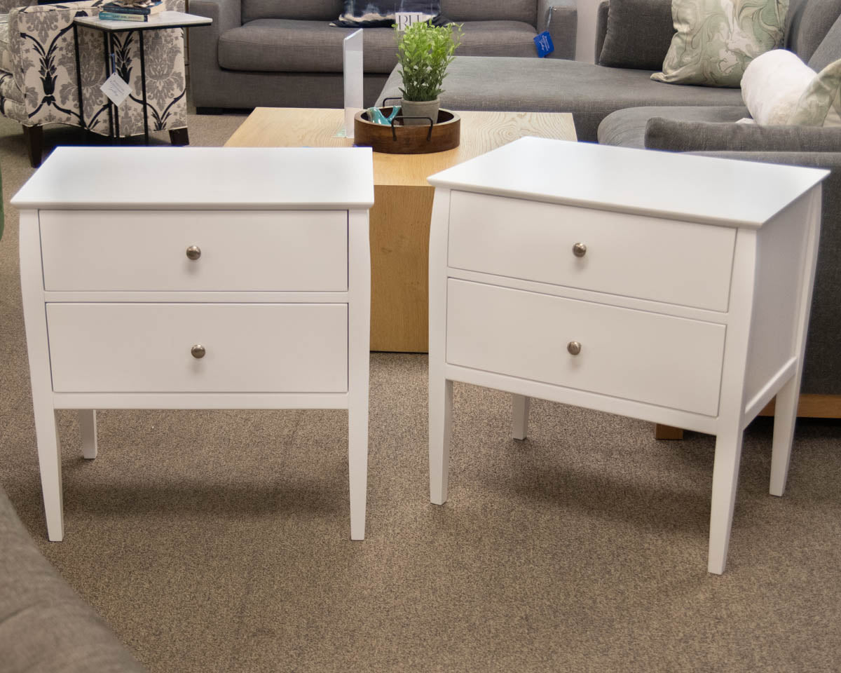Pair of Crate & Barrel 'Mason' White 2 Drawer Nightstand