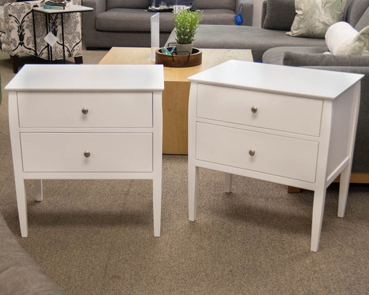 Pair of Crate & Barrel 'Mason' White 2 Drawer Nightstand