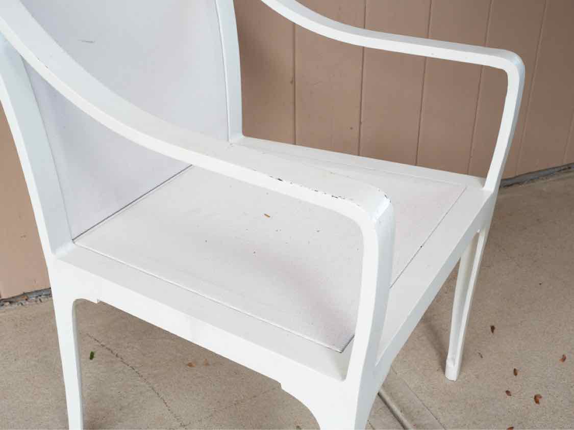 Outdoor Black Steel Base Dining Table with White Metal Chairs