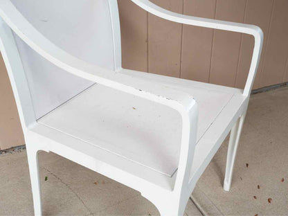 Outdoor Black Steel Base Dining Table with White Metal Chairs