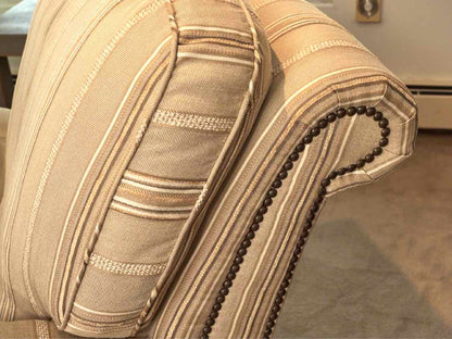 Pair Of Arhaus  Custom Stripe Upholstered Rolled Arms Recliners