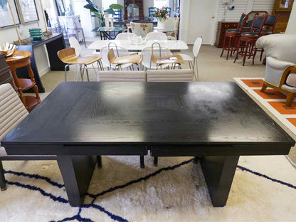 Black Finish Table & 6 Side Chair Set with Light Grey Upholstery