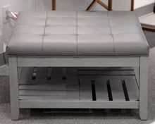 Gray Vegan Leather Tufted Square Ottoman