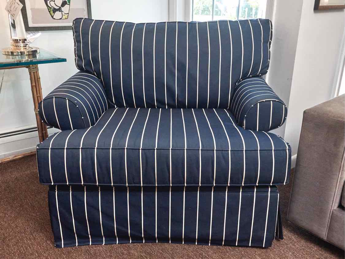 Rowe  Navy & White Stripe Fabric Chair & Ottoman