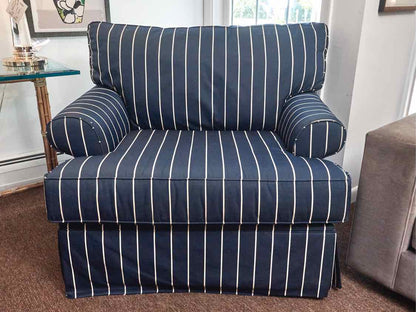 Rowe  Navy & White Stripe Fabric Chair & Ottoman