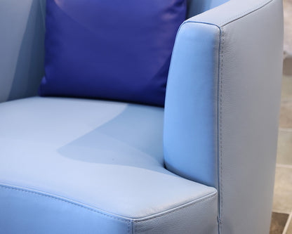 Roche Bobois Tangram Swivel Chair in Robins Egg Blue Leather