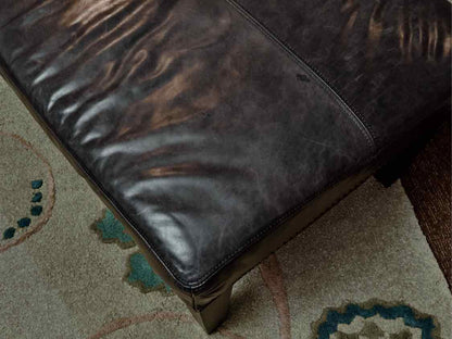 Grey Blue Leather Nailhead Trim Black Finish Legs Ottoman