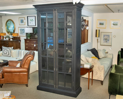 Restoration Hardware French Casement Glass Display Cabinet In Black Oak Finish