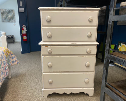 Ivory Distressed 5 Drawer Chest on Chest