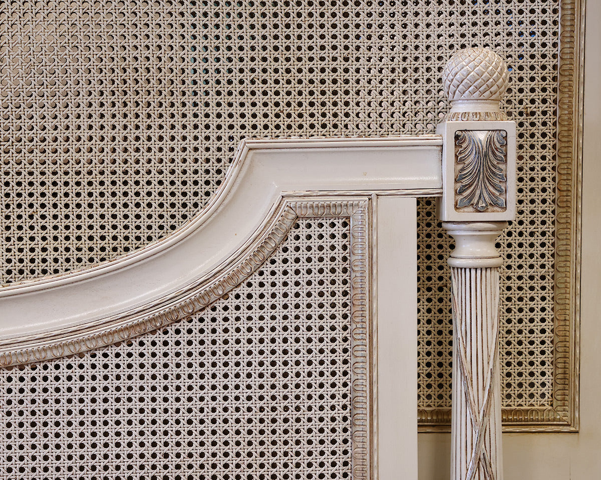 Carved and Painted Queen Bed w/ Cained Headboard and Footboard