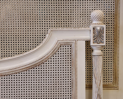 Carved and Painted Queen Bed w/ Cained Headboard and Footboard