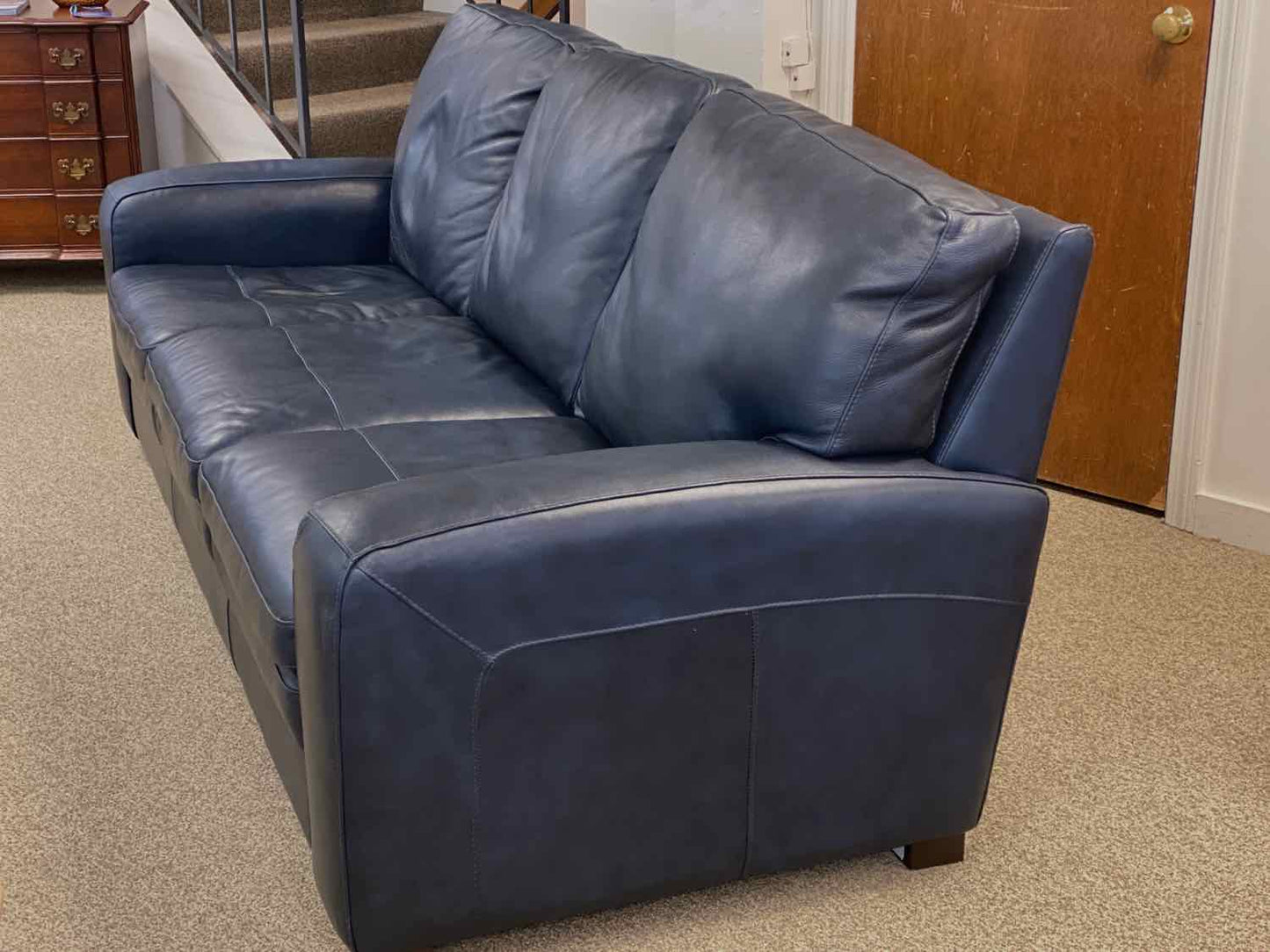 Caruso Top Grain Leather Sofa in Navy
