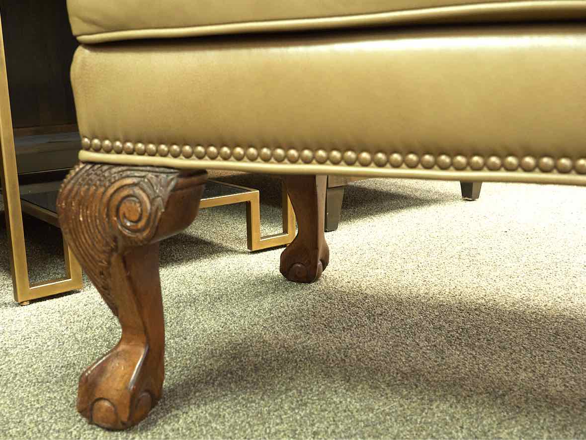 Ethan Allen Taupe Leather Ottoman
