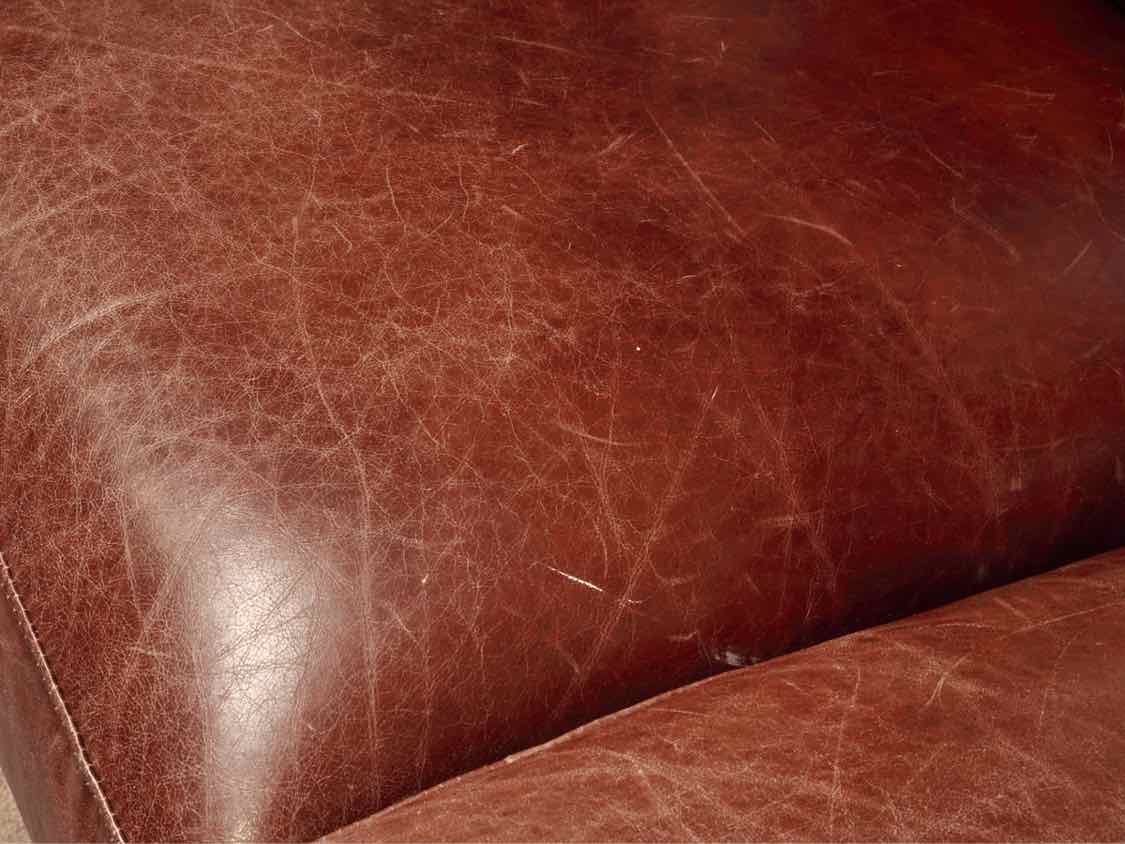 Robinson & Robinson Inc  Amber Cognac Leather 3 Cushion Nailhead Trim Sofa
