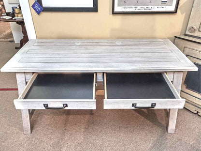 Whitewashed Plank Top Desk with 2 Drawers