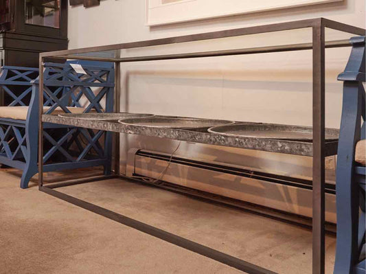 American Home Galvanized Metal Console with Glass Top