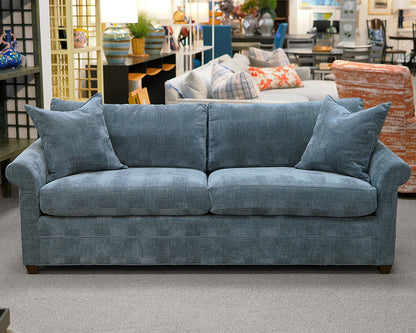 Vanguard Blue Velvet Three-Cushion Sofa