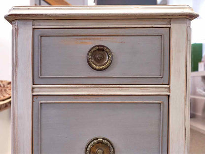 Pair of Rustic Narrow Nightstands in Blue & Grey