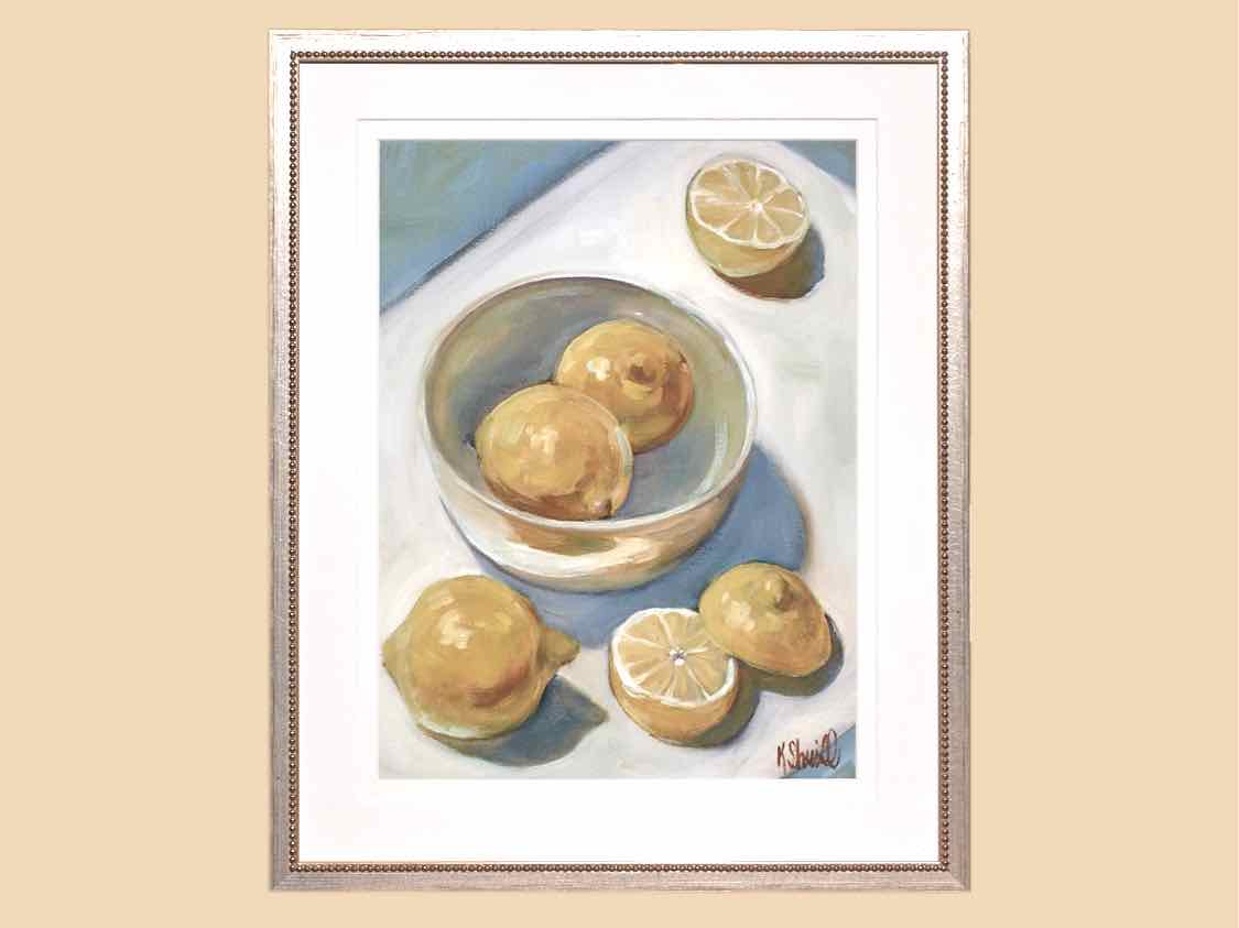 Lemons in White Bowl Still Life Art Print