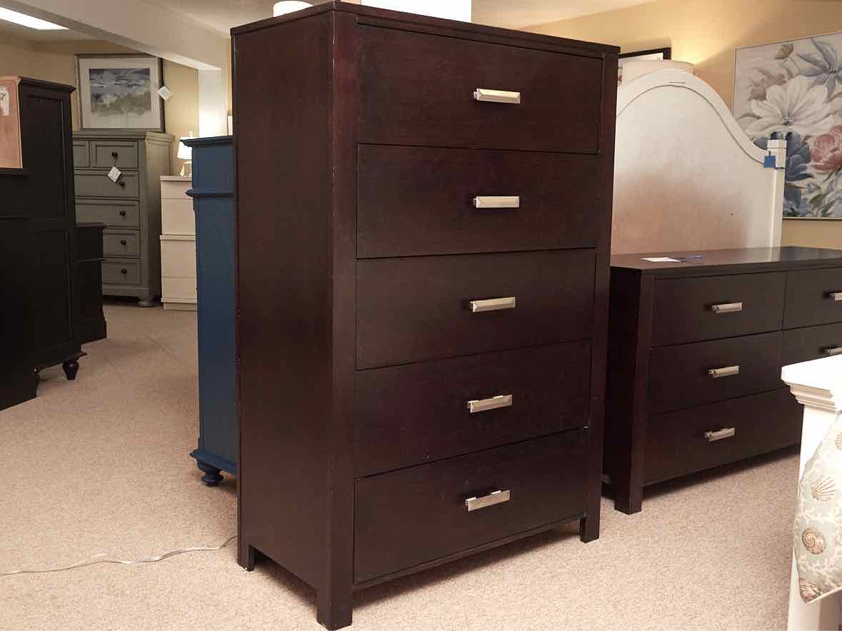 Espresso Finish 5 Drawer Chrome Handles Chest