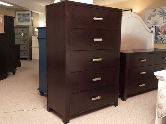 Espresso Finish 5 Drawer Chrome Handles Chest