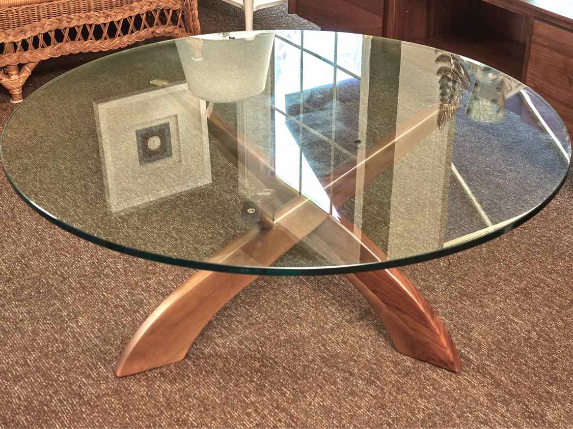 Copeland Round Glass Teak Base  Cocktail Table