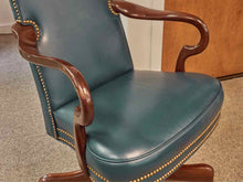 Hancock and Moore Swivel Desk Chairs in Green Leather with Brass Nailheads