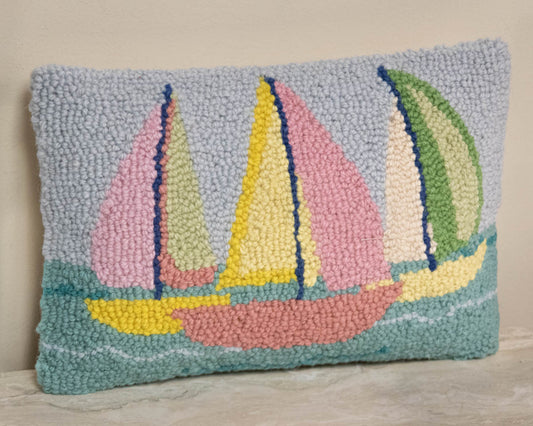 Sailboats Hooked Accent Pillow