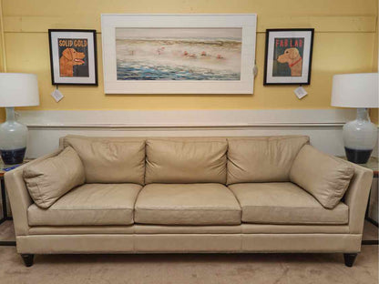 Century Furniture Taupe Leather 3 Cushion  Sofa With Nailhead Trim