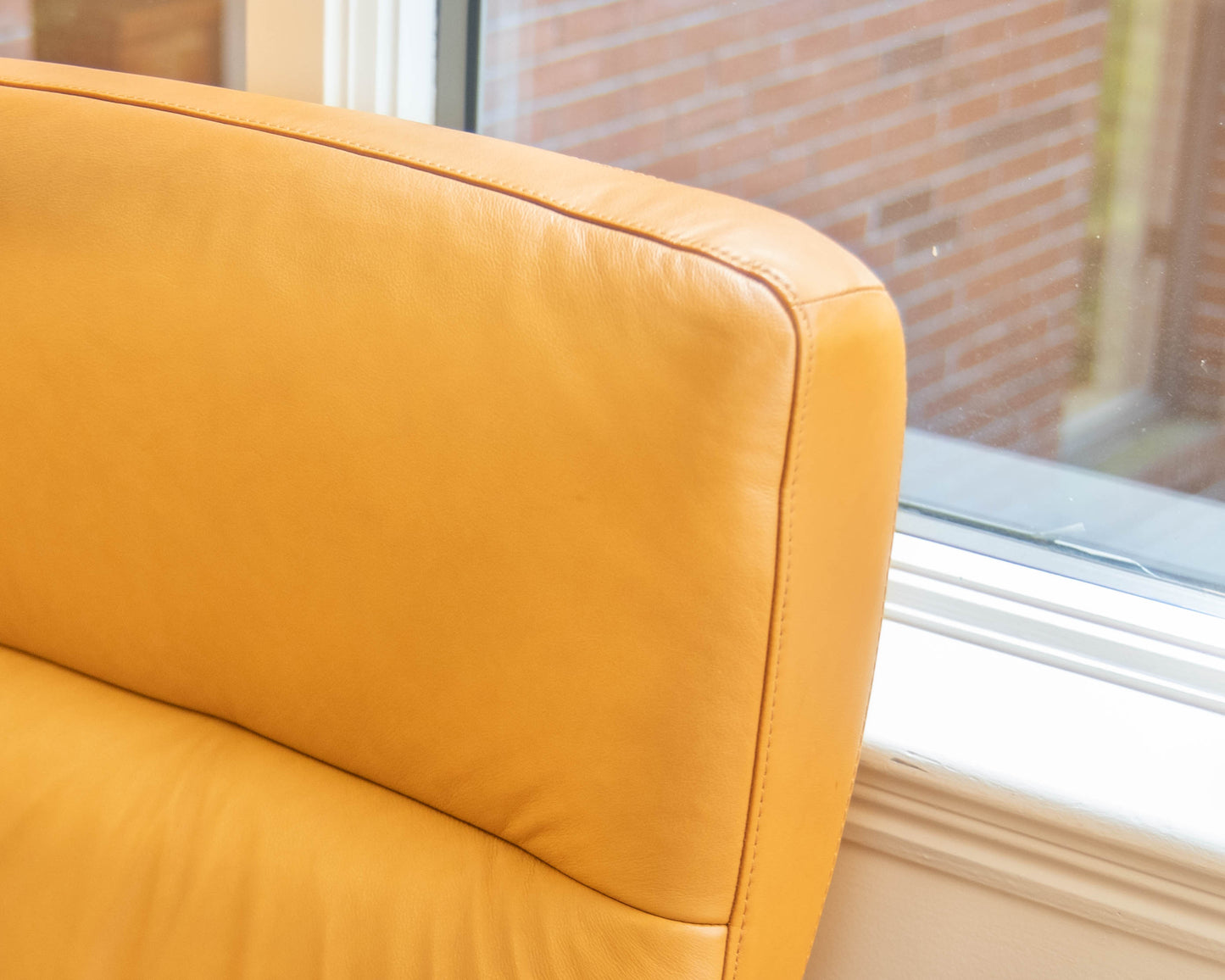 Ekornes Camel Leather High Back Reclining Loveseat