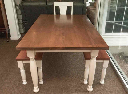 Bassett  Cherry Top Cream Frinish Turned Legs Table & 2 Benches/2 Chairs Set