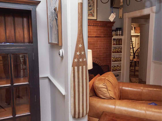 Wooden Oar In Cream Stripes & Stars  Finish