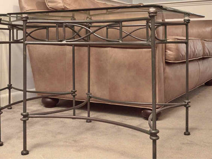 Set Of Glass Top Black Metal Base Cocktail Table & Pair Of Side Tables