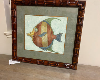 Angel Fish I Wall Decor in Faux Bamboo Frame