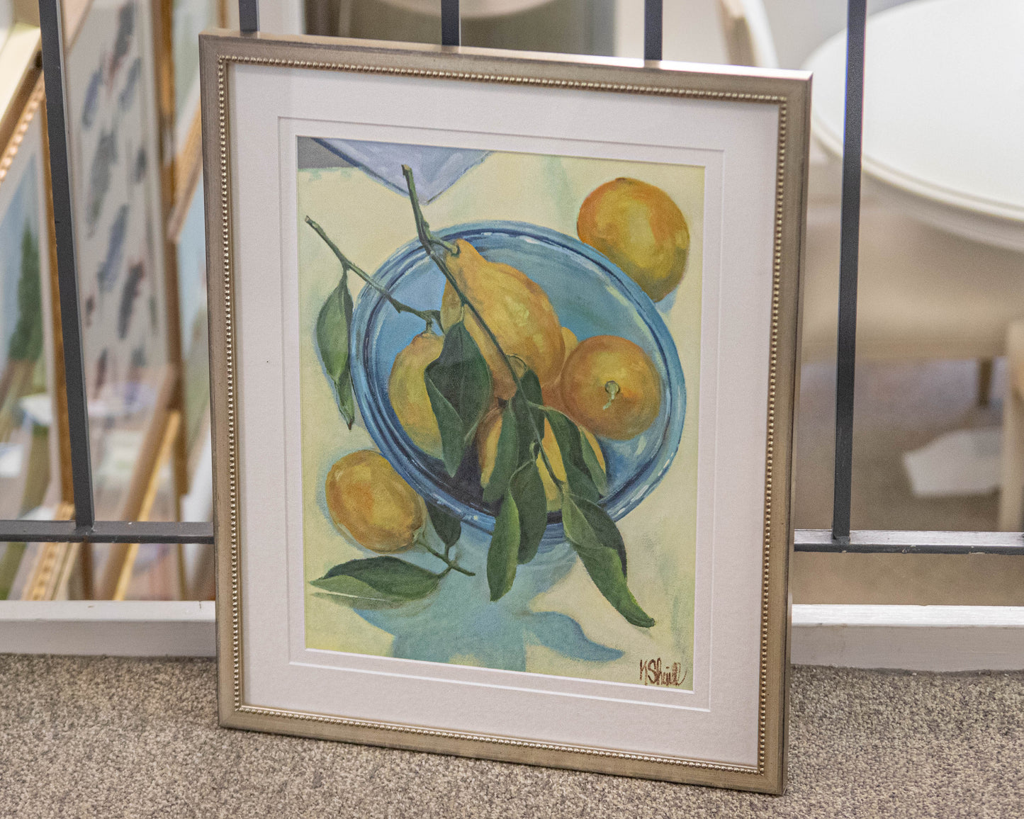 'Lemons W/ Stems in Bowl' Framed Print