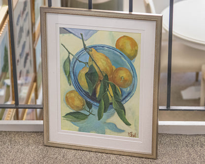 'Lemons W/ Stems in Bowl' Framed Print