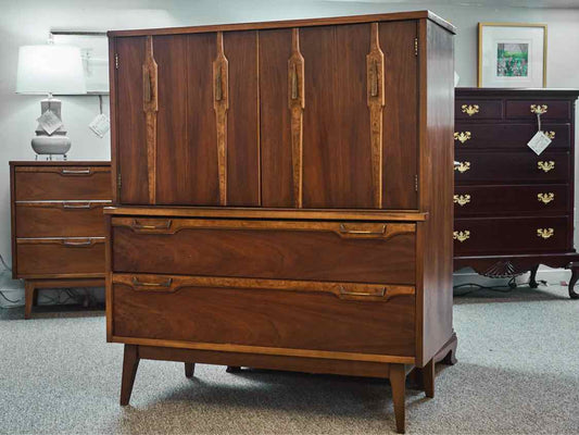 MCM Style Burled Walnut Armoire