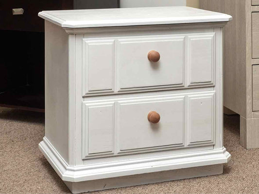 White Finish 2 Drawer Nightstand with Natural Wood Knobs