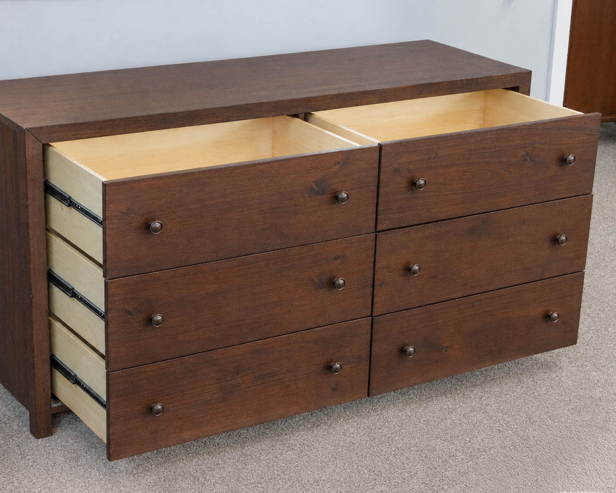 Crate & Barrel Six Drawer Dresser In Cocoa Finish W/ Bronze Knobs