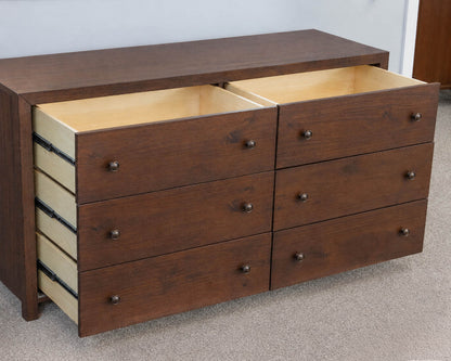 Crate & Barrel Six Drawer Dresser In Cocoa Finish W/ Bronze Knobs