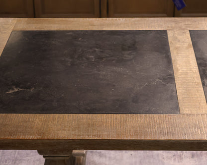 Arhaus Wilhelm Expanding Dining Table in Drifted Finish with Inset Bluestone Top